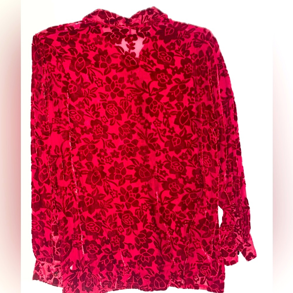 Red Floral Long Sleeve Sheer Blouse Vintage NY & CO.